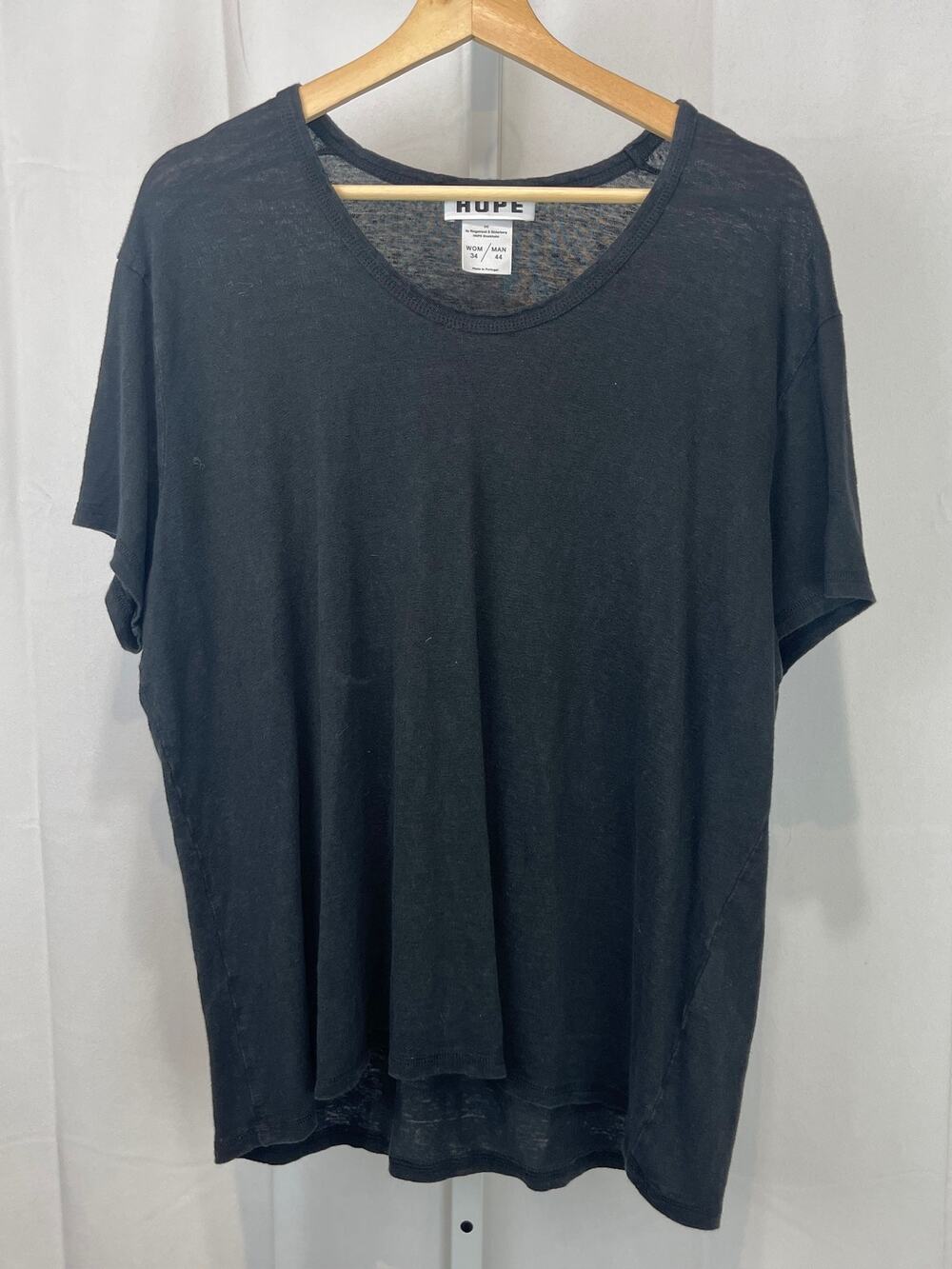 HOPE Stockholm Linen Dash Tee Short Sleeve Scoop Neck Black 34 / 44 S